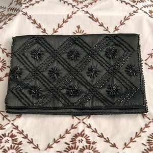 Elegant Vintage 1960’s Hasi Hato Women’s Clutch Black Satin Beaded, Snap Closure